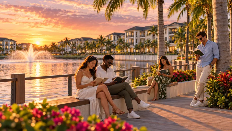 Reading by the lake at sunset